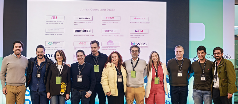 Candidatos de la Junta Directiva de Colombia Fintech 2025 junto a los logos de las empresas participantes, destacando el compromiso con la innovación fintech.